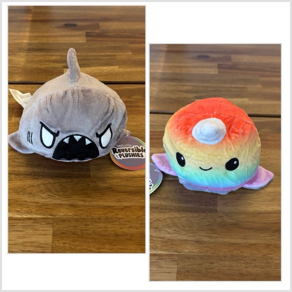 TEETURTLE REVERSIBLE NARWHAL / SHARK: RAINBOW NWT Toy Plush SMALL